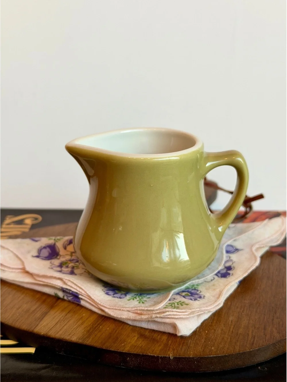 Vintage Homer Laughlin HLC Avocado Green Creamer Restaurant Ware Pitcher